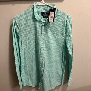 Green gingham vineyard vines button down